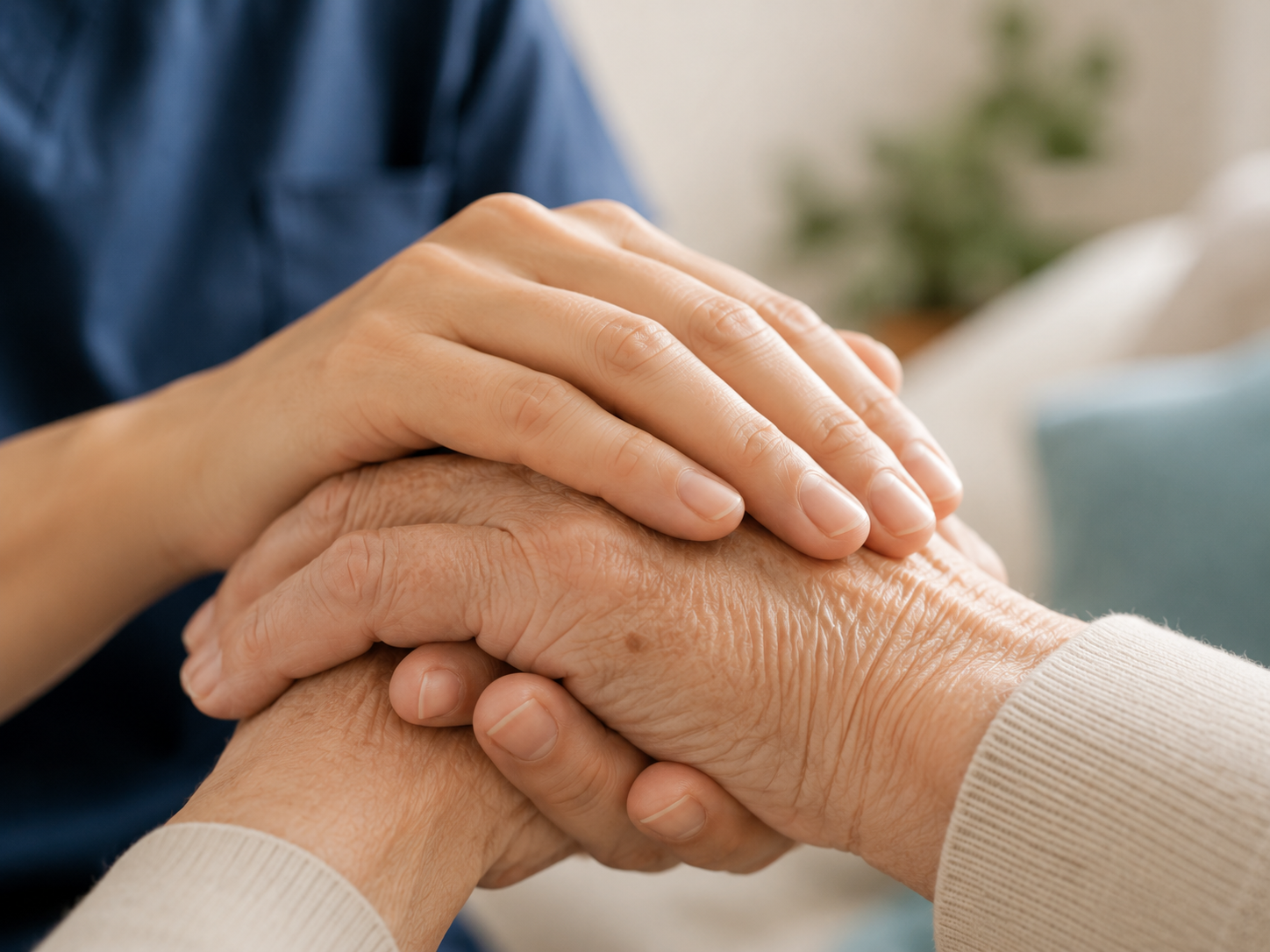 Caregiver walking alongside an older adult outdoors