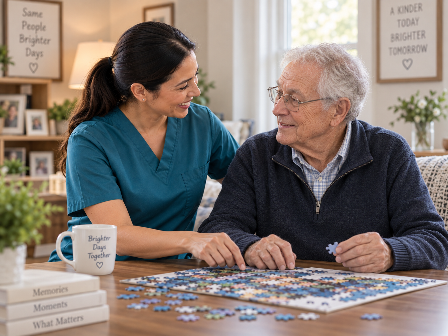 A Peaceful Home Care caregiver supporting a client with Alzheimer's or dementia