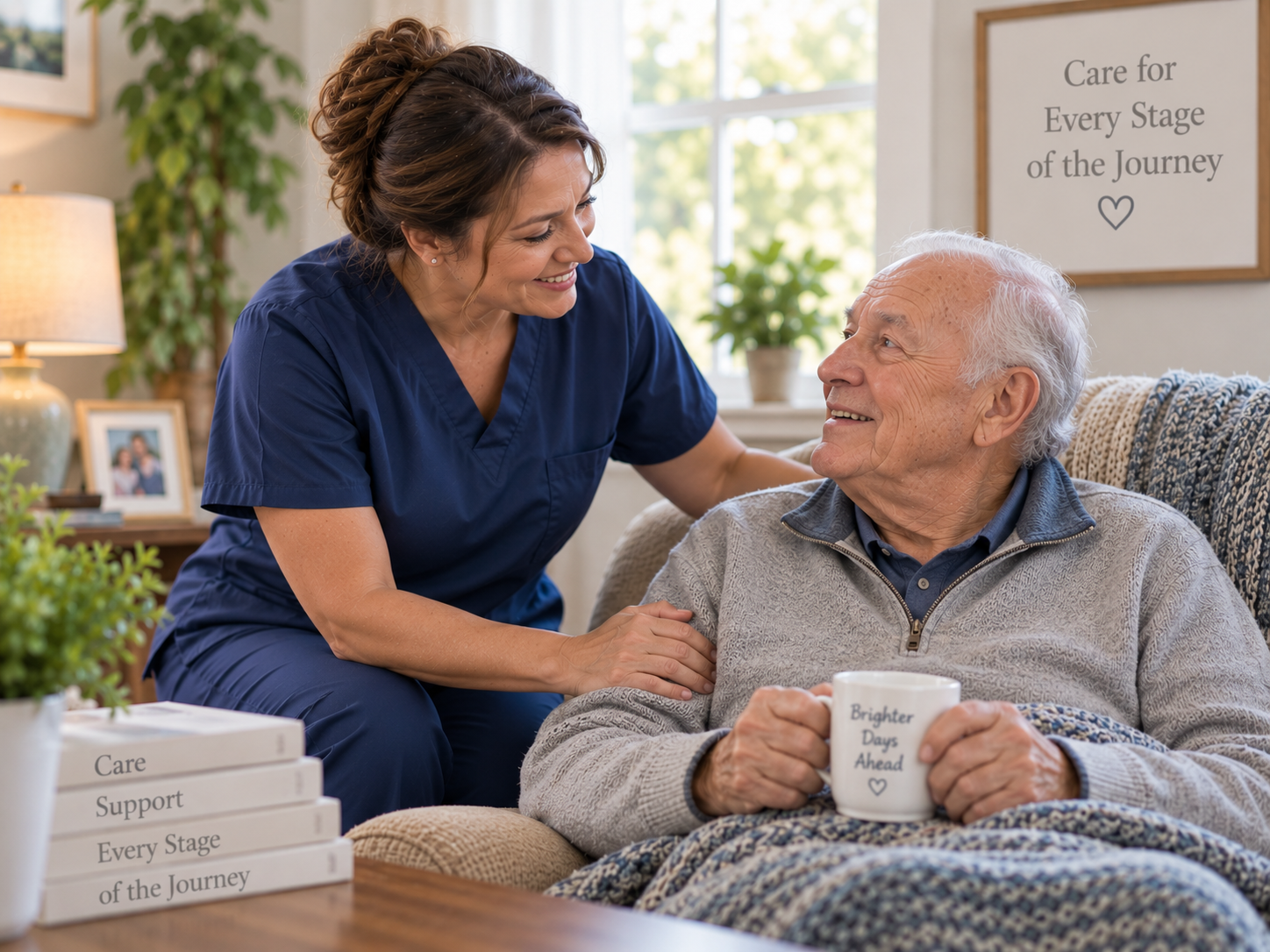 A Peaceful Home Care caregiver spending time with a client at home in the San Fernando Valley