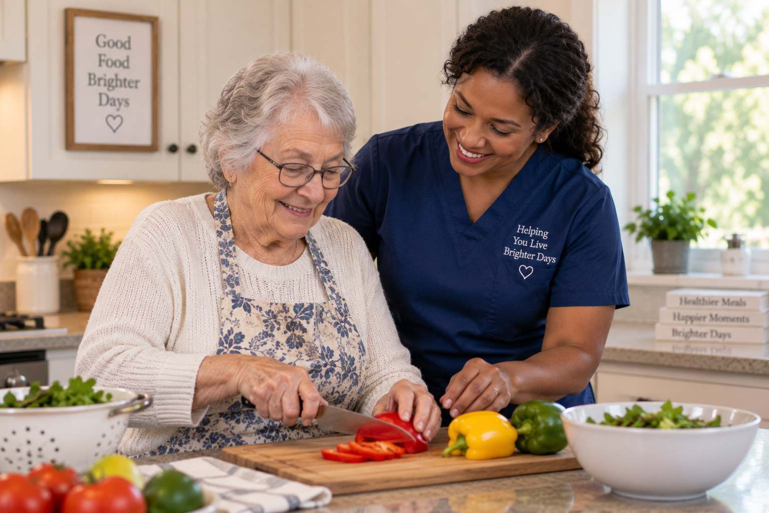 Caregiver sharing a warm moment with a family member.