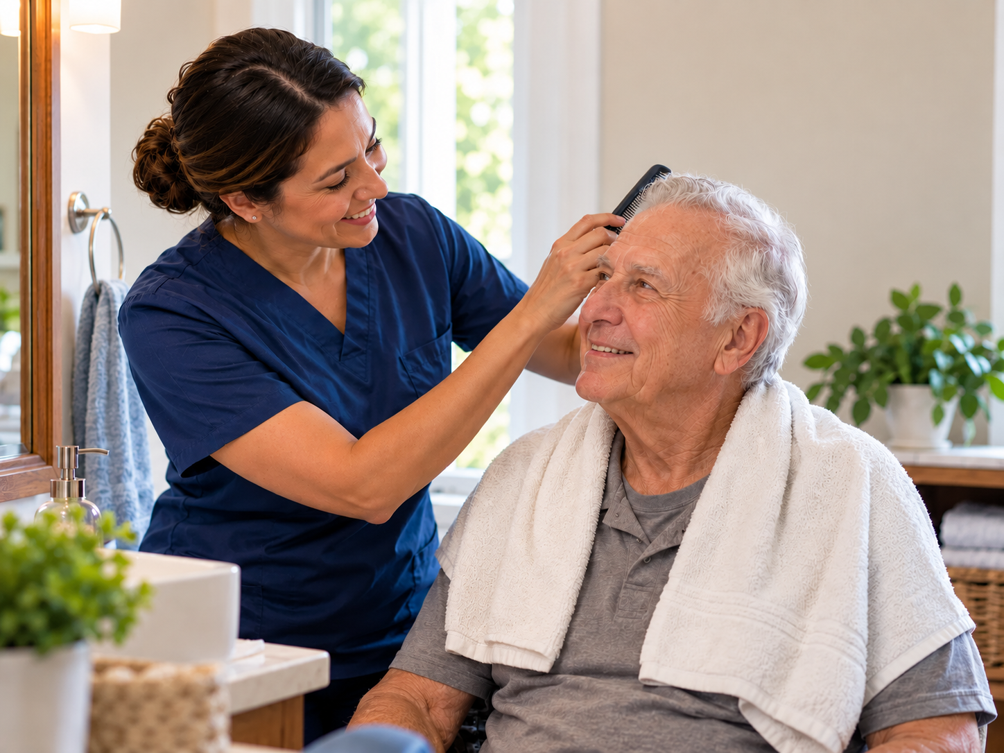 Close-up of a caregiver's hands offering gentle, supportive care