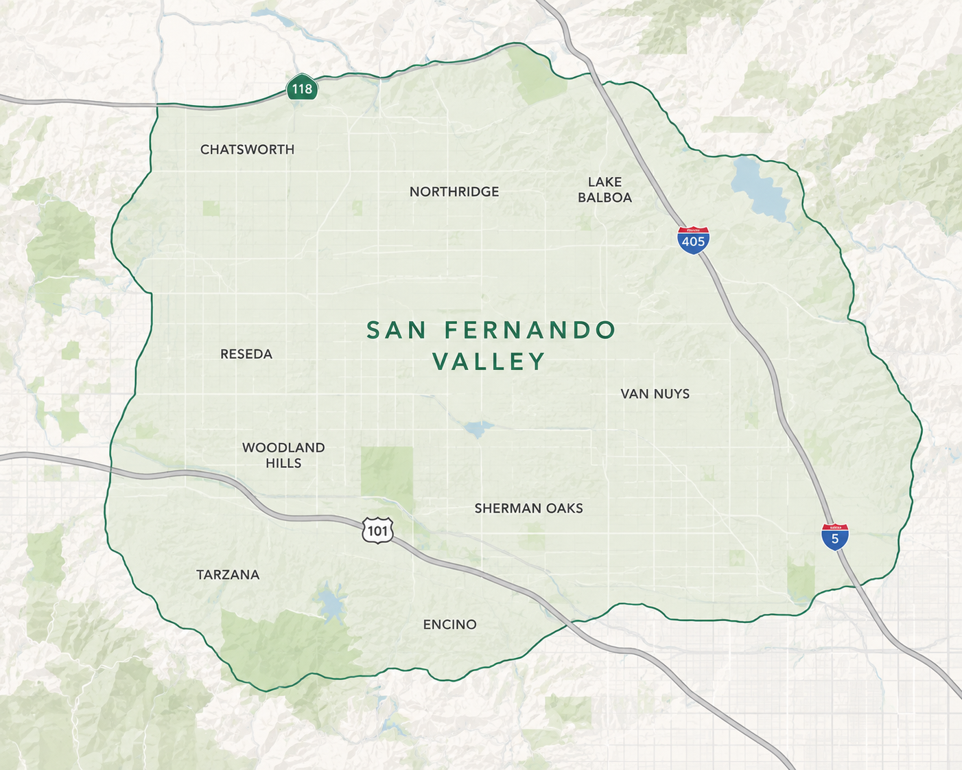 Map of San Fernando Valley service area including Sherman Oaks, Encino, and Studio City
