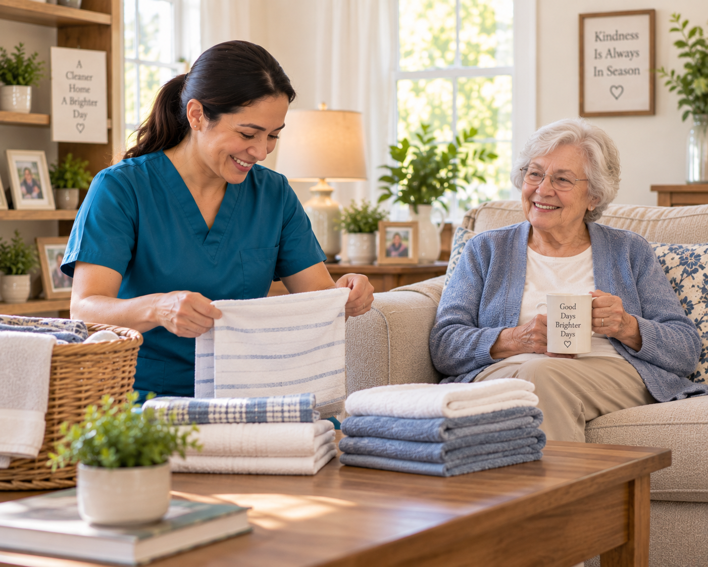 Caregiver spending time with an older adult at home in Encino.