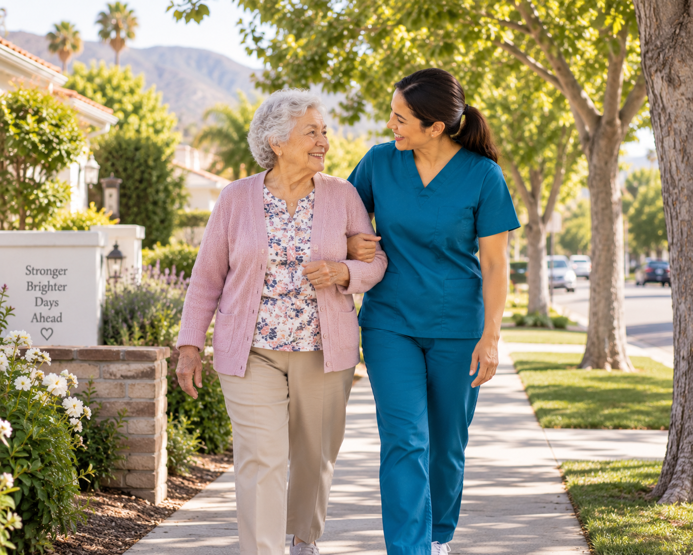 Caregiver and older adult spending time together at home.
