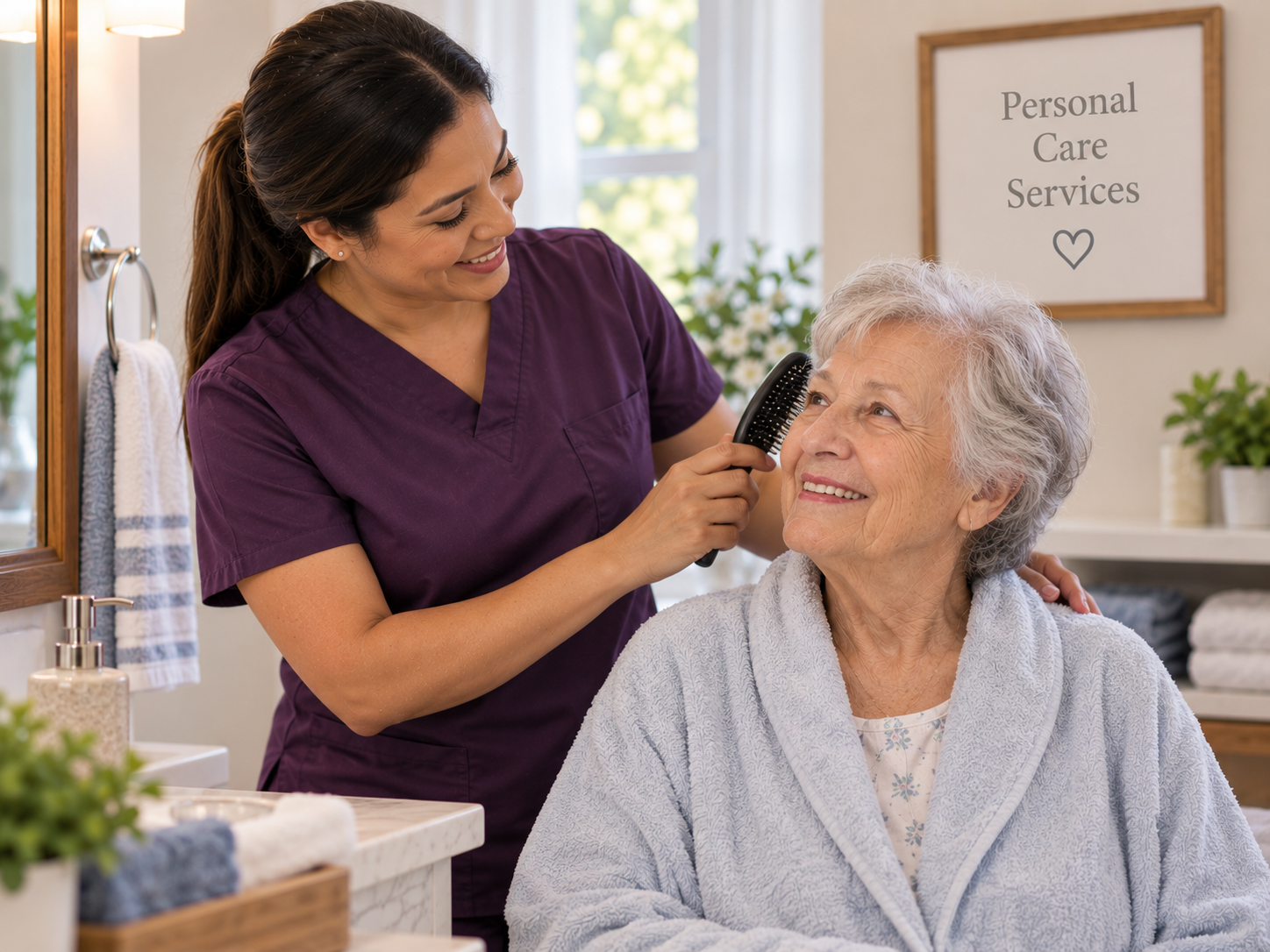 A Peaceful Home Care caregiver helping a client with personal care