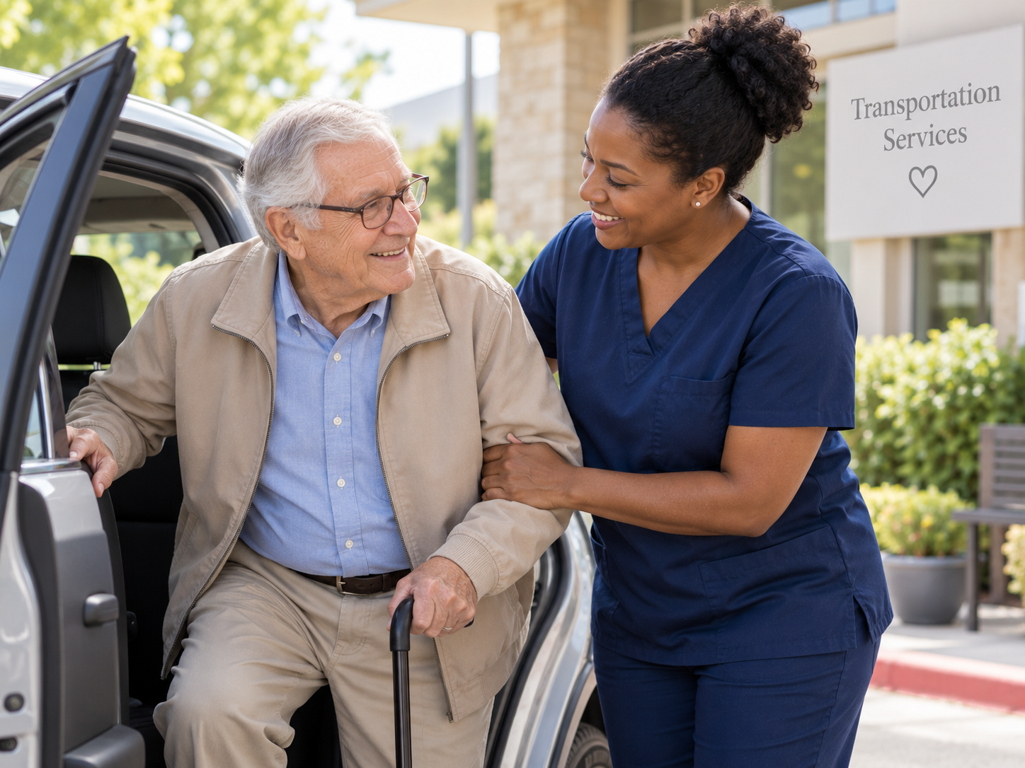 A Peaceful Home Care caregiver providing transportation for a client